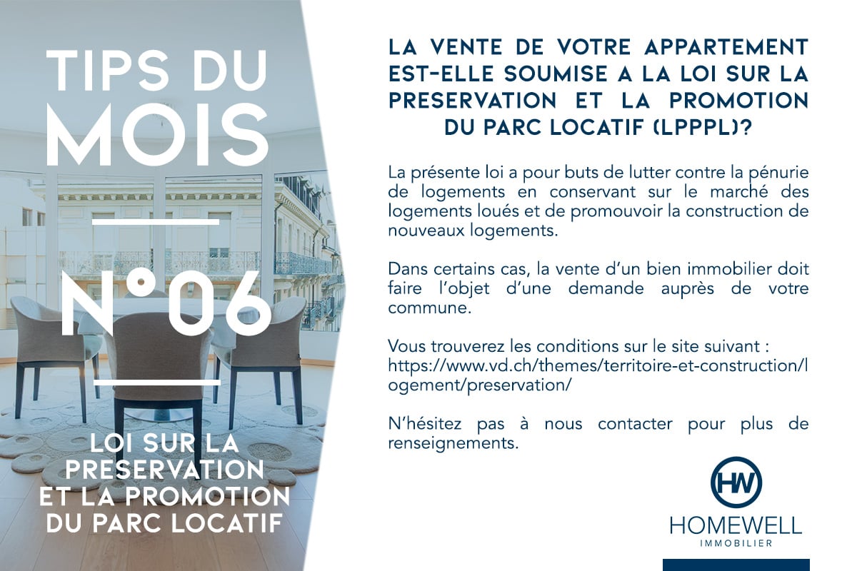 Tips du mois n°6 : La vente de votre appartement est-elle soumise à la loi sur la préservation et la promotion du parc locatif (LPPPL)?