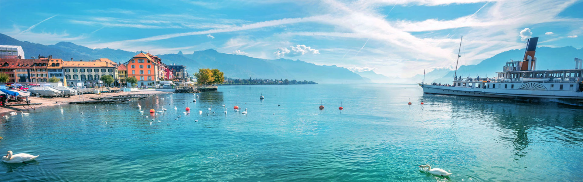 Quai coloré et vapeur Belle Époque à Vevey