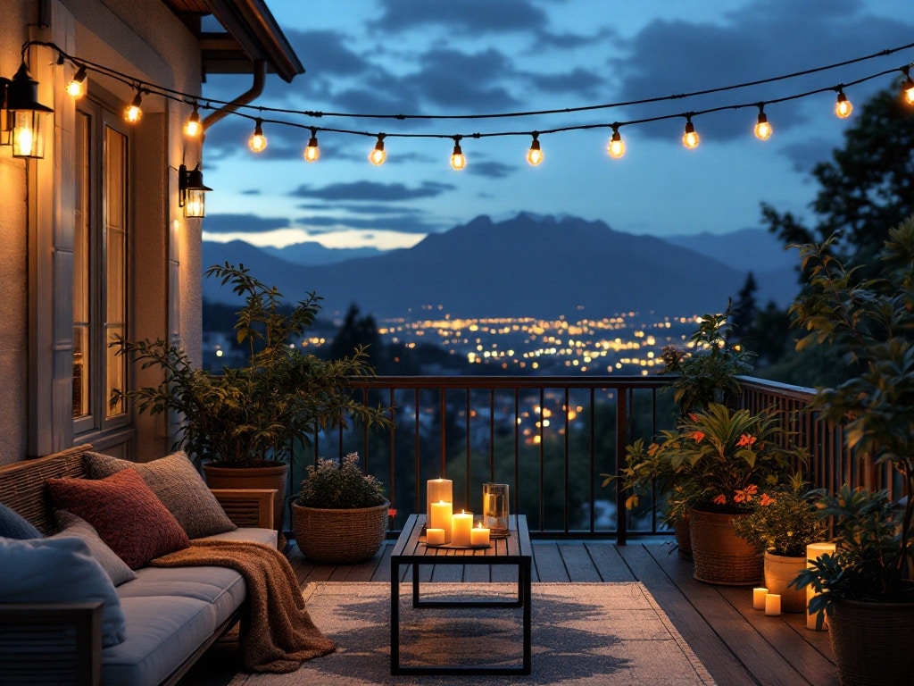 Quelques guirlandes lumineuses prolongent les soirées d'été bien au-delà du coucher du soleil.